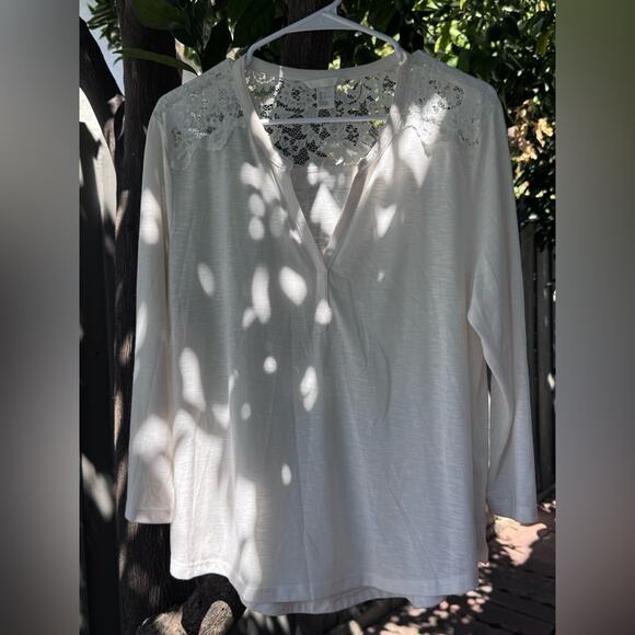 H&M Cream Long Sleeve Blouse with Lace Shoulder Detail – Size L - Picture 1 of 6